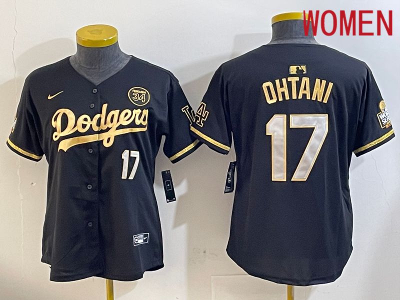 Women Los Angeles Dodgers #17 Ohtani Black Gold Fashion Nike 2024 MLB Jersey style 11201->women mlb jersey->Women Jersey